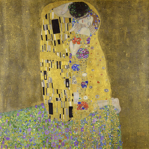 The Kiss White Modern Wood Framed Art Print with Double Matting by Klimt, Gustav