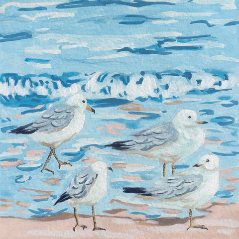 Seagull Birds I White Modern Wood Framed Art Print with Double Matting by Wang, Melissa