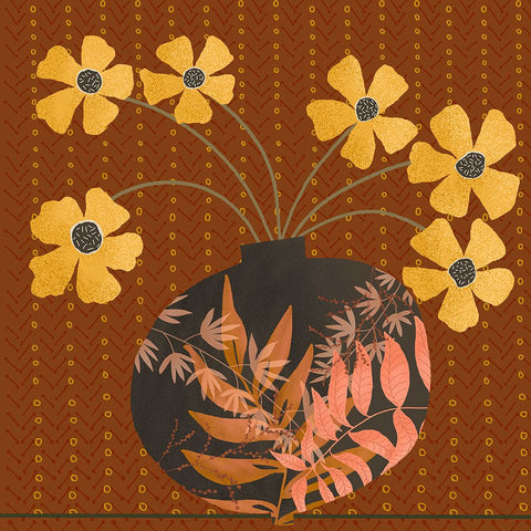 Autumn Flower Vase I Black Ornate Wood Framed Art Print with Double Matting by Moore, Regina