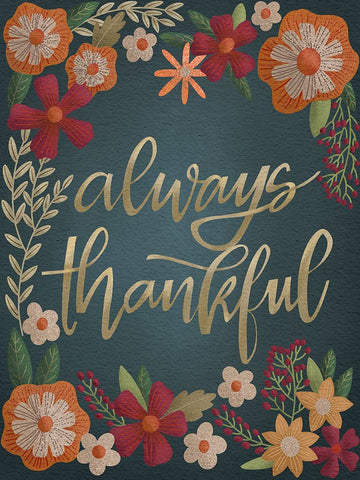 Autumn Flowers Thankful II White Modern Wood Framed Art Print with Double Matting by Moore, Regina