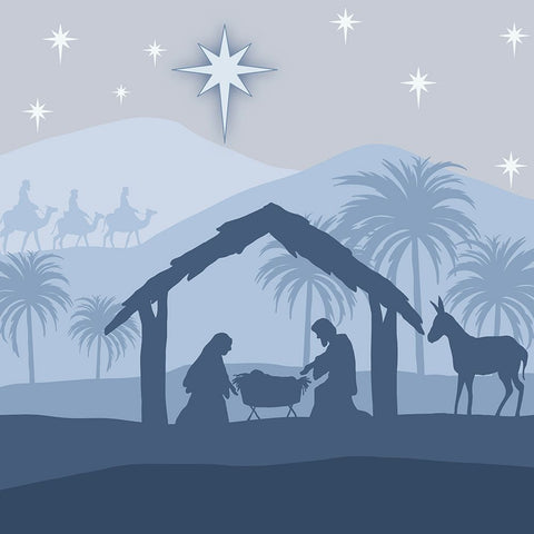 Blue Nativity II White Modern Wood Framed Art Print with Double Matting by Moore, Regina