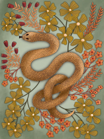 Snake In The Flowers II Black Modern Wood Framed Art Print by Moore, Regina