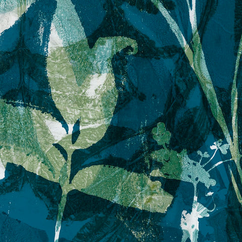 Botanical Imprints in Blue I Black Modern Wood Framed Art Print by Barnes, Victoria