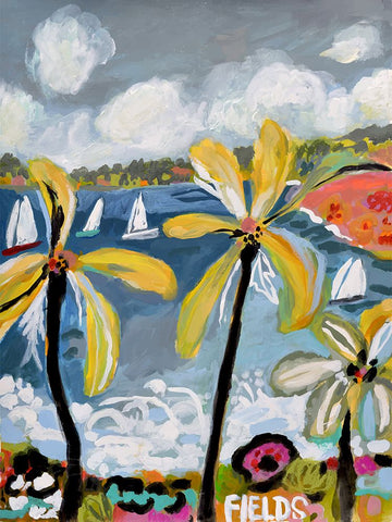 Palm Landscape III Black Ornate Wood Framed Art Print with Double Matting by Fields, Karen