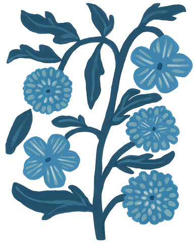 Blue Folk Florals I Black Modern Wood Framed Art Print by Vess, June Erica