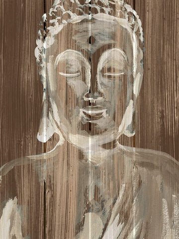 Buddha on Wood I White Modern Wood Framed Art Print with Double Matting by Warren, Annie