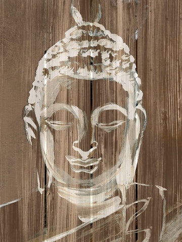 Buddha on Wood II Black Ornate Wood Framed Art Print with Double Matting by Warren, Annie