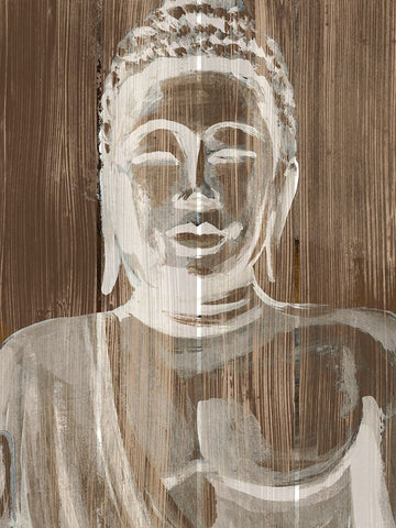 Buddha on Wood III White Modern Wood Framed Art Print with Double Matting by Warren, Annie