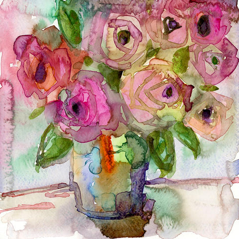 Bedside Bouquet II Black Ornate Wood Framed Art Print with Double Matting by Quin, Marabeth