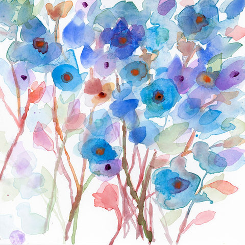 Blue Wildflowers White Modern Wood Framed Art Print with Double Matting by Quin, Marabeth