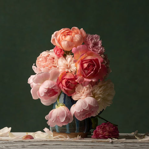 Just Petals I Black Ornate Wood Framed Art Print with Double Matting by McLean, Leah