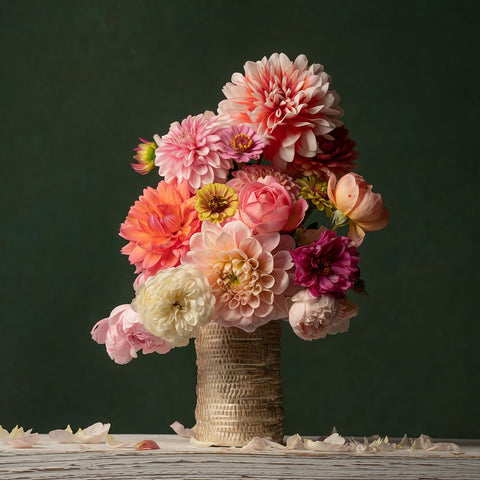 Just Petals II Black Ornate Wood Framed Art Print with Double Matting by McLean, Leah