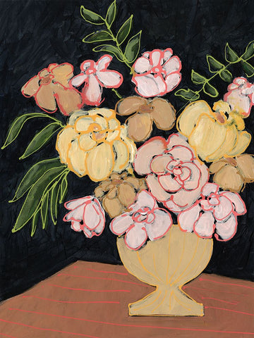 Floral Outlined I White Modern Wood Framed Art Print with Double Matting by Moore, Regina