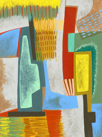 Colorful Composition White Modern Wood Framed Art Print with Double Matting by Galapon, Nikki