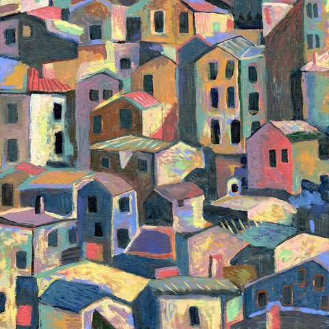 Rustic Hilltown White Modern Wood Framed Art Print with Double Matting by Galapon, Nikki