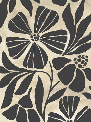 Linocut Garden II Black Modern Wood Framed Art Print by Vess, June Erica