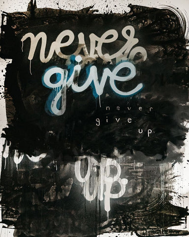 Never Give Up White Modern Wood Framed Art Print with Double Matting by Youngstrom, Kent