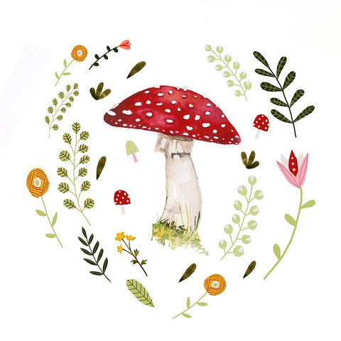 Folksy Mushrooms II White Modern Wood Framed Art Print with Double Matting by Barnes, Victoria