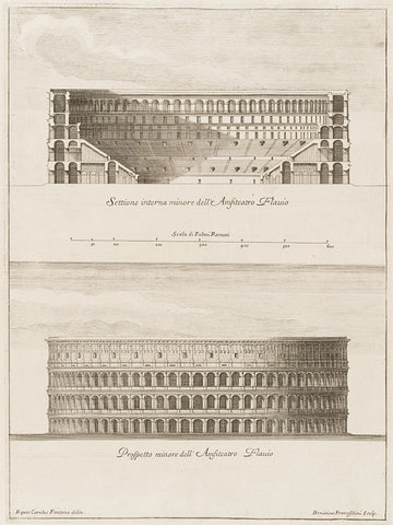 Antiquities of Pola, Ancient Blueprints IX White Modern Wood Framed Art Print with Double Matting by Unknown