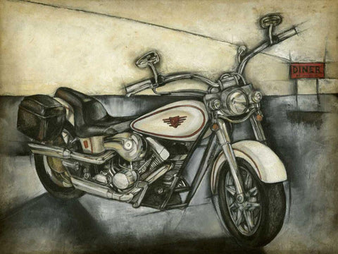 Motorcycle Memories I White Modern Wood Framed Art Print with Double Matting by Goldberger, Jennifer