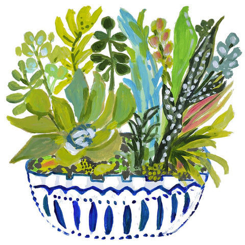 Succelents III White Modern Wood Framed Art Print with Double Matting by Fields, Karen