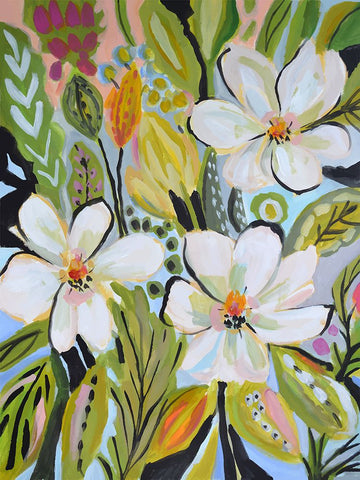 Magnolia Garden Black Ornate Wood Framed Art Print with Double Matting by Fields, Karen