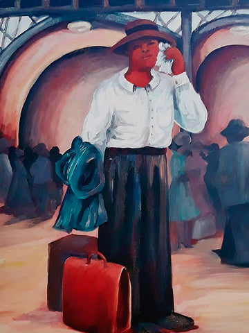 Man on a Train White Modern Wood Framed Art Print with Double Matting by McGee, Janie