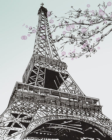 Spring in Paris I White Modern Wood Framed Art Print with Double Matting by Wang, Melissa