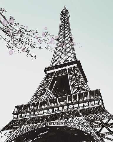 Spring in Paris II Black Ornate Wood Framed Art Print with Double Matting by Wang, Melissa
