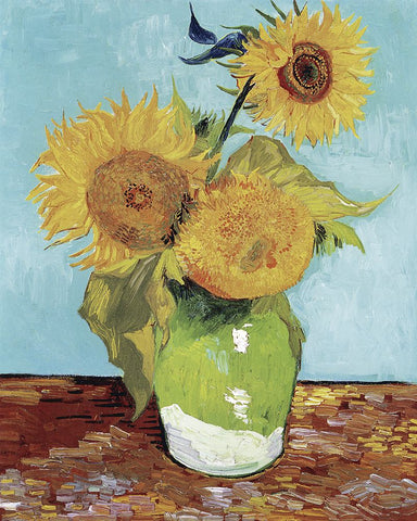 Van Gogh Sunflowers V White Modern Wood Framed Art Print with Double Matting by Van Gogh, Vincent