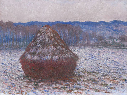 Monet Haystacks II White Modern Wood Framed Art Print with Double Matting by Monet, Claude
