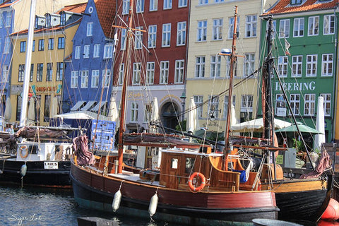 Copenhagan Nyhavn I Black Ornate Wood Framed Art Print with Double Matting by Lind, Suzan