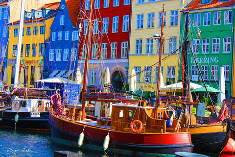 Copenhagan Nyhavn II Black Modern Wood Framed Art Print by Lind, Suzan