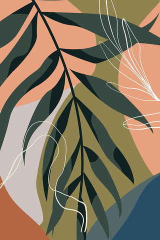 Boho Leaves II White Modern Wood Framed Art Print with Double Matting by Arctic Frame