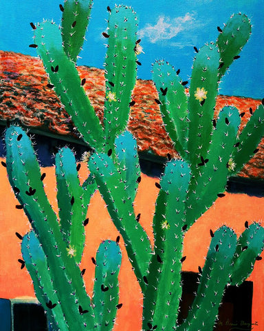 Blue Flame Cactus in Spring Black Ornate Wood Framed Art Print with Double Matting by Bonaparte, Diane