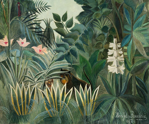 Rousseaus Jungle III White Modern Wood Framed Art Print with Double Matting by Rousseau, Henri