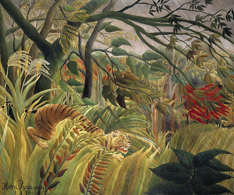 Rousseaus Jungle V White Modern Wood Framed Art Print with Double Matting by Rousseau, Henri