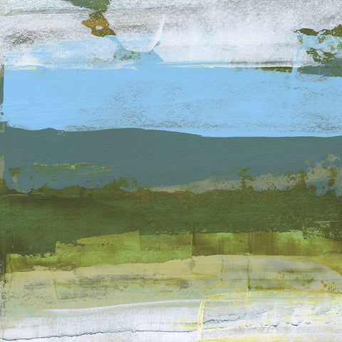 Green Abstract Fields II White Modern Wood Framed Art Print with Double Matting by Gordon, Sharon