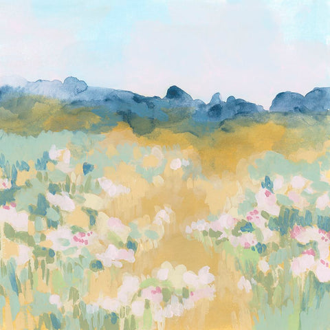 Ochre Flower Field I Black Modern Wood Framed Art Print by Vess, June Erica