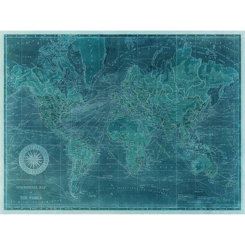 Azure World Map White Modern Wood Framed Art Print by Vision Studio