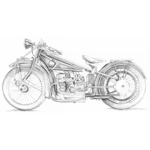 Motorcycle Sketch I Black Modern Wood Framed Art Print with Double Matting by Meagher, Megan
