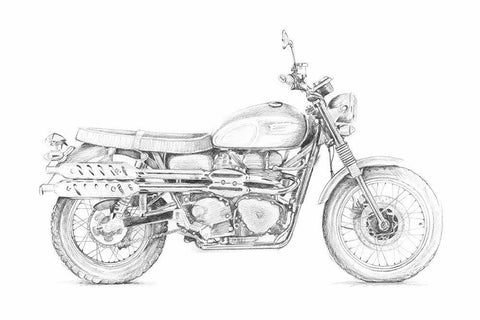 Motorcycle Sketch III White Modern Wood Framed Art Print with Double Matting by Meagher, Megan