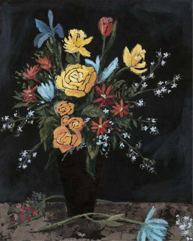 Noir Floral I Black Ornate Wood Framed Art Print with Double Matting by Meagher, Megan