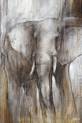 Elephant Study White Modern Wood Framed Art Print with Double Matting by Drotar, Rikki