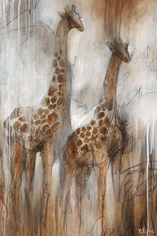 Giraffe Study Black Ornate Wood Framed Art Print with Double Matting by Drotar, Rikki