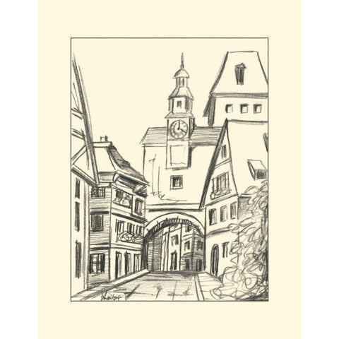BandW Sketches of Downtown VI Black Modern Wood Framed Art Print with Double Matting by Harper, Ethan