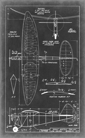 Aeronautic Blueprint I Black Ornate Wood Framed Art Print with Double Matting by Vision Studio