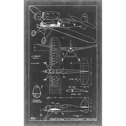 Aeronautic Blueprint II White Modern Wood Framed Art Print by Vision Studio