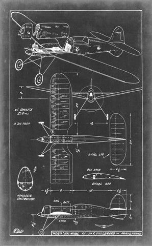 Aeronautic Blueprint II Black Ornate Wood Framed Art Print with Double Matting by Vision Studio