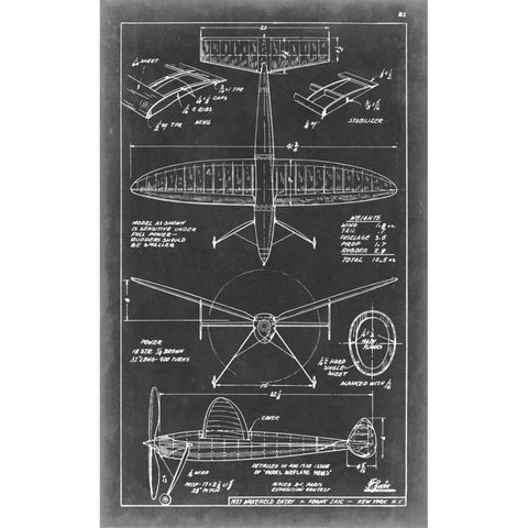 Aeronautic Blueprint III Gold Ornate Wood Framed Art Print with Double Matting by Vision Studio